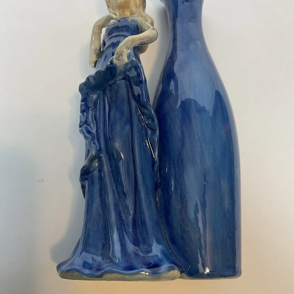 Blue‎ Porcelain Lady Figurine Bud Vase Art Deco Style Elegant Female Sculpture